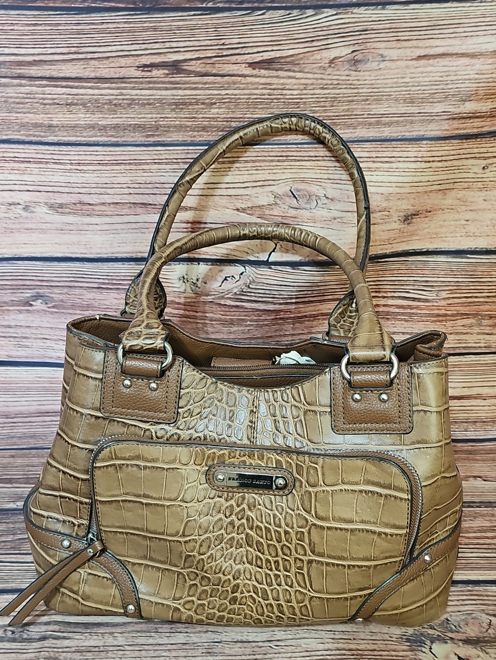 Francesco Biasia Croc-Embossed Tan Satchel